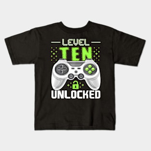 Level 10 Unlocked Video Gamer 10th Birthday Kids T-Shirt